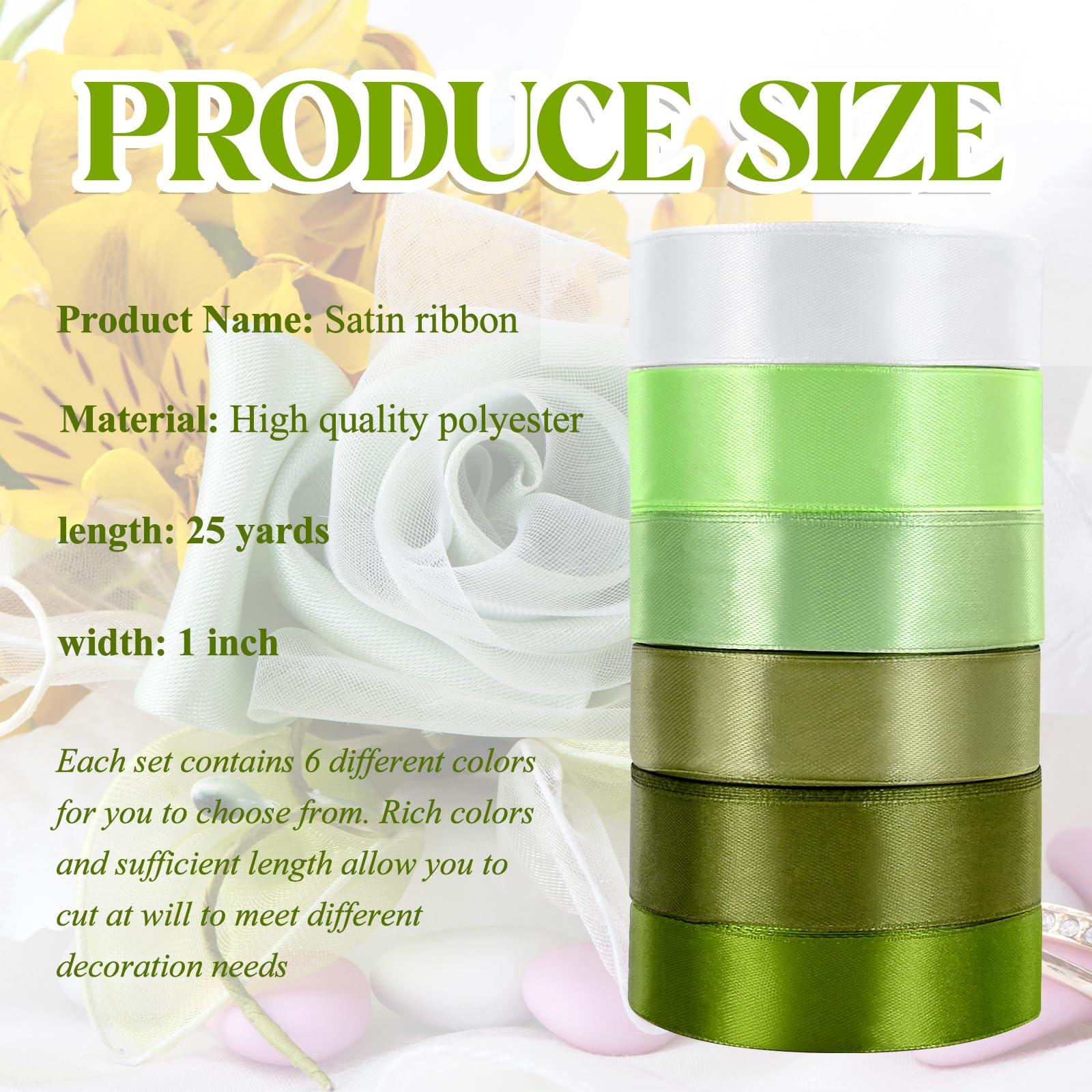 NACHLYNN 150 Yards Rainbow Satin Ribbon Wide Polyester Fabric Ribbon Use for Gift Wrap Wedding Bridal Baby Shower Bows Decor Flower Bouquet Crafts (Green - Image 2