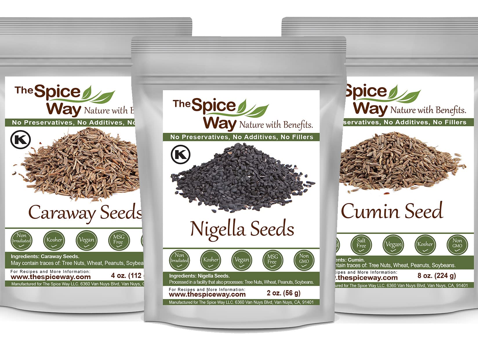 The Spice Way Nigella Seeds 2 oz, Caraway Seeds 4 oz and Cumin Seeds 8 oz