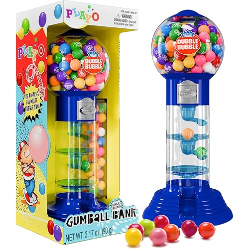 Playo 10.5" Gumball Machine for Kids, Spiral Style Candy Dispenser for Gifts, Parties or Events - Bubblegum Machine w/Gumb Balls Included
