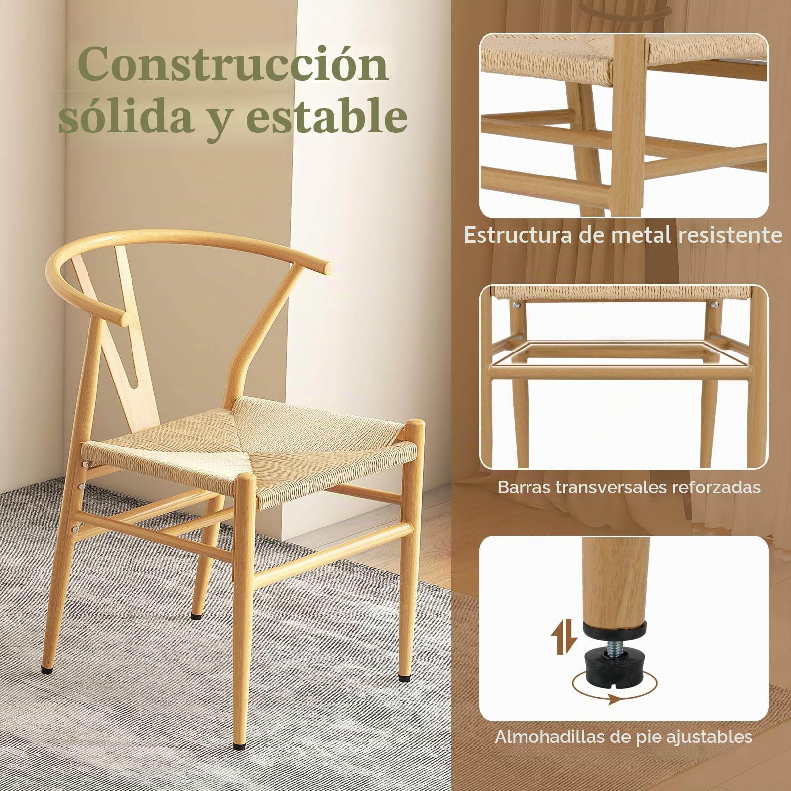 GIANTEX Juego de 2 Sillas de Comedorcon Diseño Apilable, 54 x 59 x 73 cm, Sillas Modernas con Respaldo Curvado y Asiento de Ratán, Carga hasta 150 kg, para Cocina, Salón (Natural)