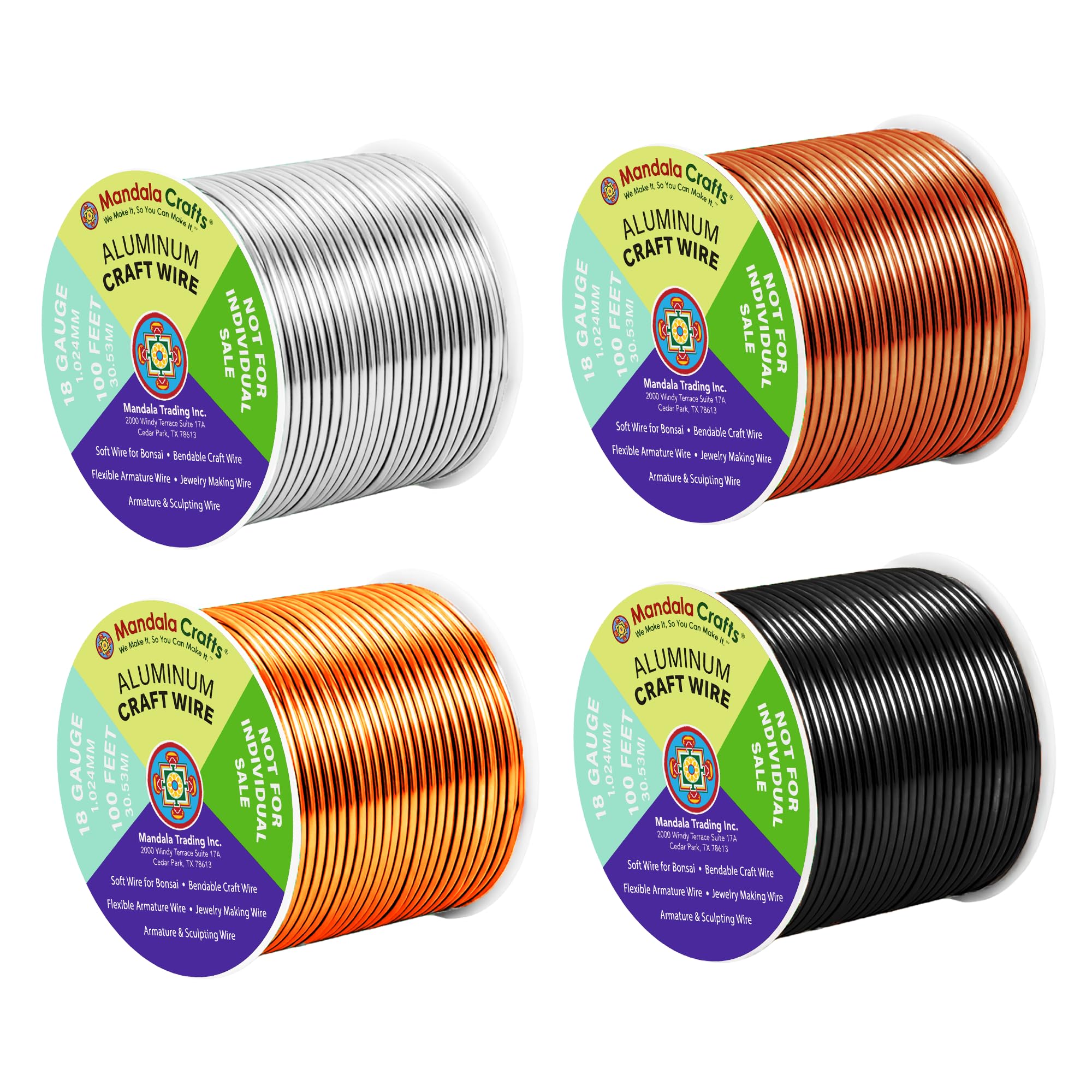 Mandala Crafts 18 Gauge Neutral Combo Anodized Aluminum Craft Wire, 400 FT