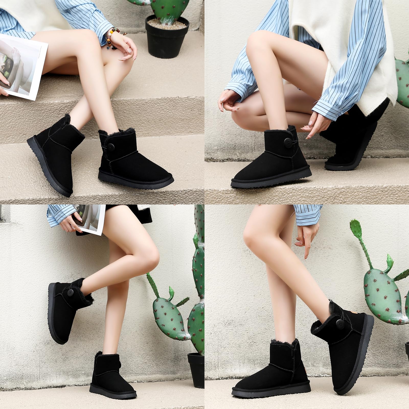 Jifenkla Stivali da Neve Donna Boots, Calde Foderata Scarpe da Invernali, Antiscivolo Stivali da Invernali, Comode Impermeabili Alti Scarpe da Neve