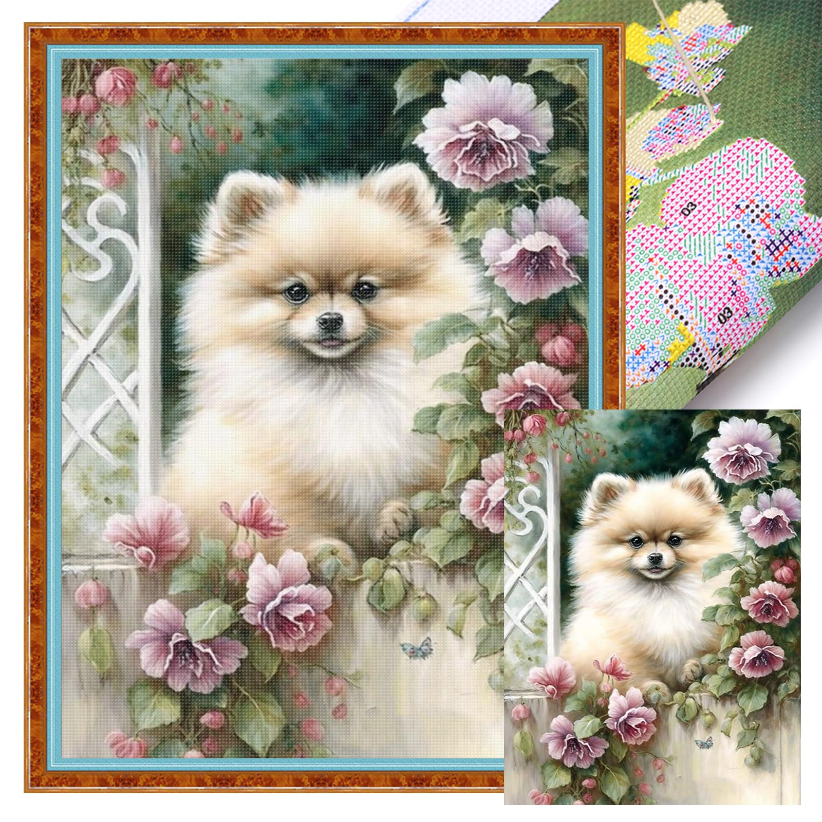 Poetrydraw 11Ctacc-12353__C__40x55 Pomeranian Full 11Ct Diy Stamped Cross Stitch Kits 40X55cm For Adults Home Decor (11Ctacc-12353 C 40X55)