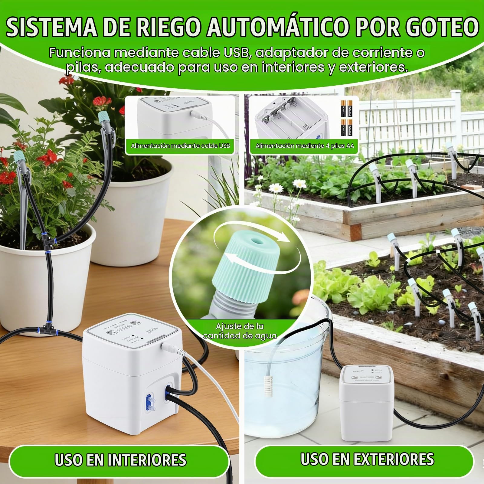Sistema de riego automático WIFI, sistema de riego por goteo a través de la aplicación, riego automático para hasta 20 plantas de interior, modo automático/manual/inteligente, riego automático en