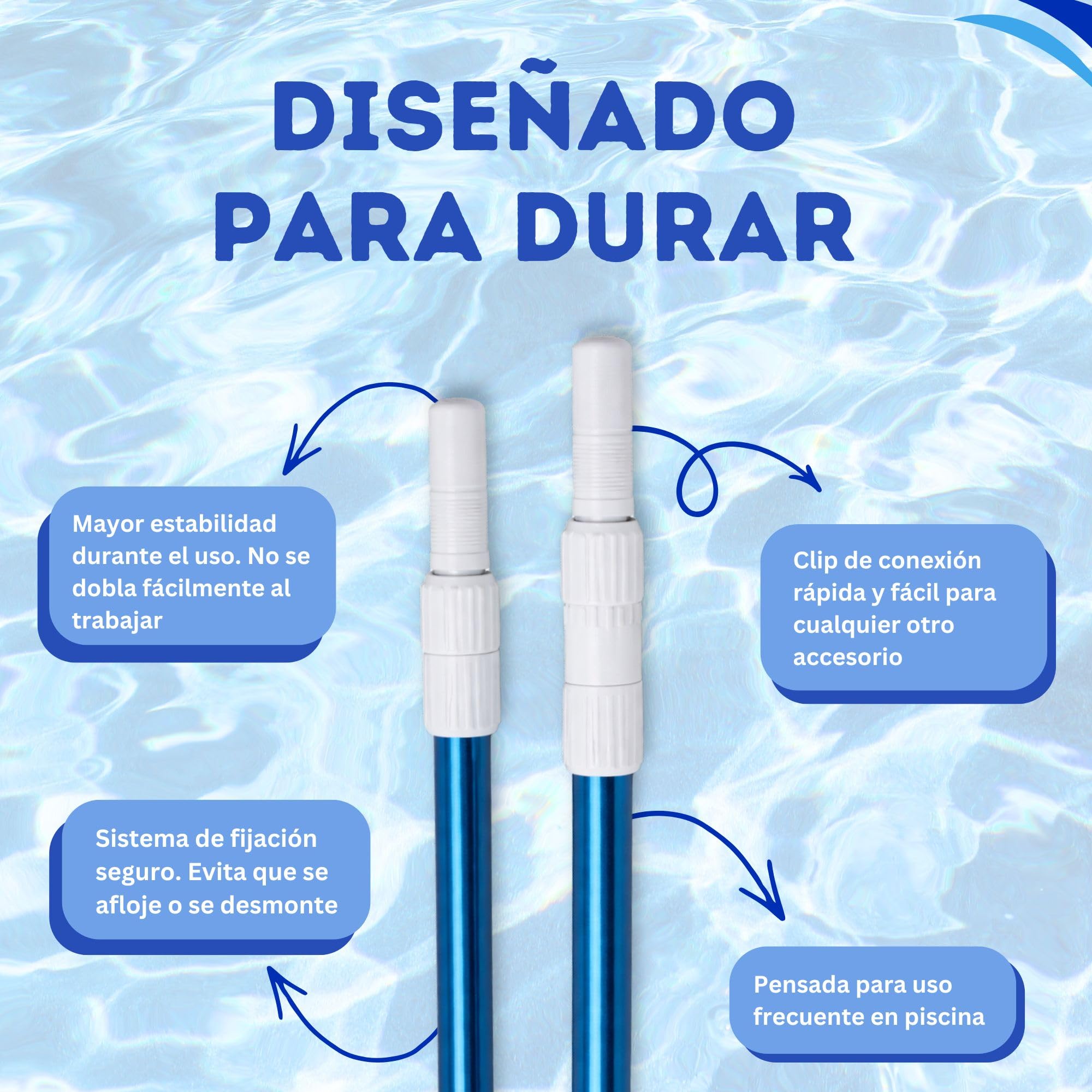 Onepool - Asta telescopica per piscina, 120-240 cm, con sistema a clip, manico estensibile in alluminio per scovolini, spazzole e raccoglitori, asta leggera e resistente per piscine