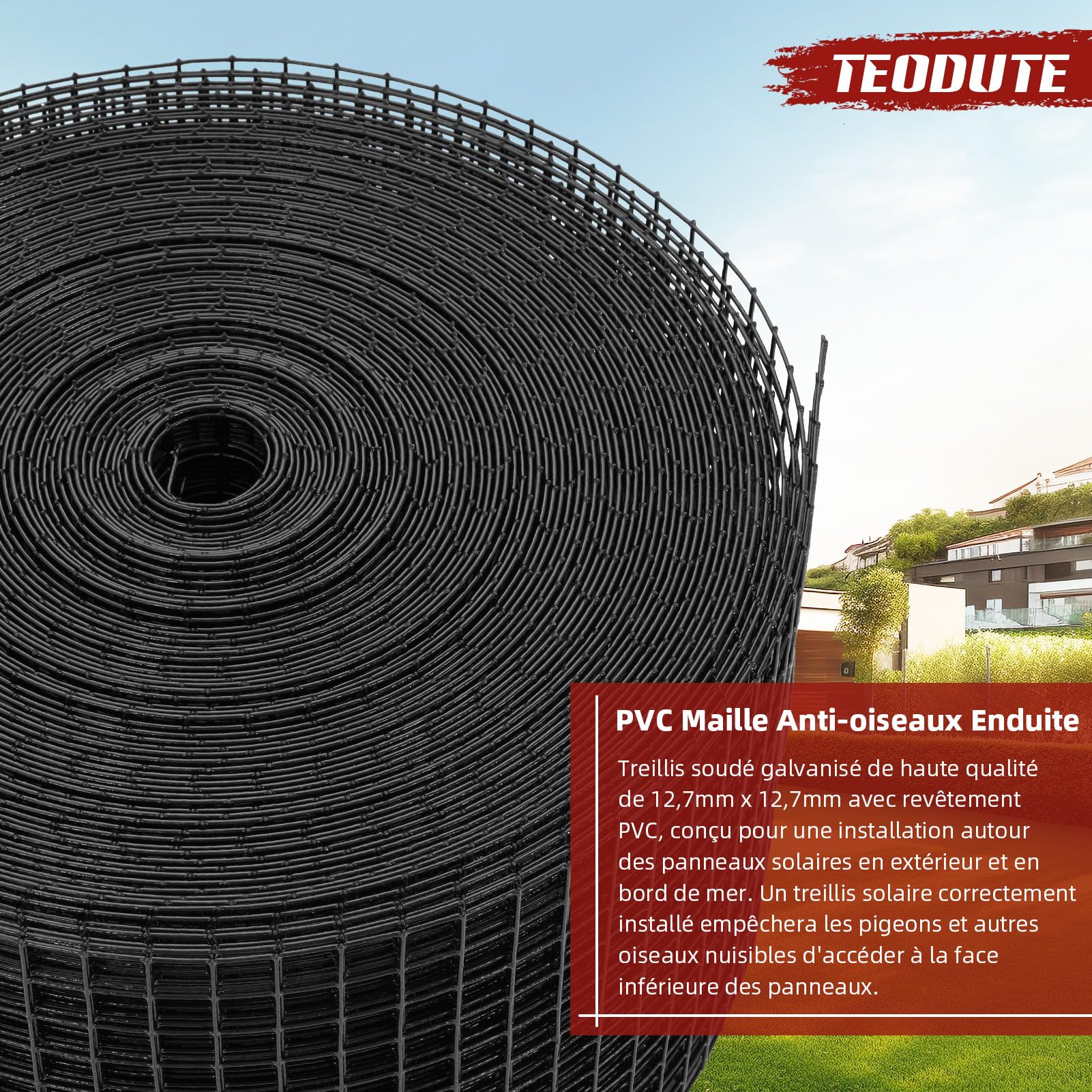 Rouleau Grille Protection Panneaux Solaires 20cm x 30m Kit Treillis Anti-Oiseau 70 Attaches INOX Revêtement en PVC Antirouille Maille Métallique 12,7 mm pour Empercher Créatures Écureuils