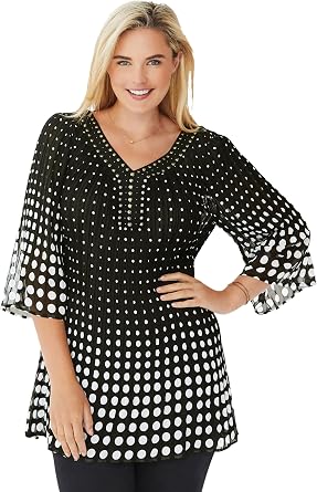 Woman Within Plus Size Embellished Pleated Blouse