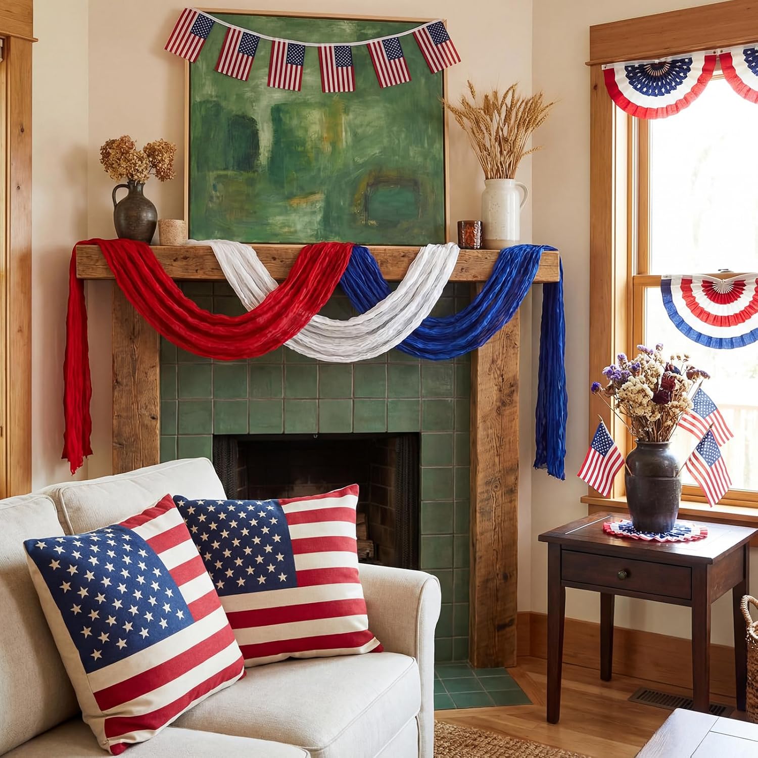 12 Pcs 6ft 250th Anniversary 4th of July Cheese Cloth Table Runners 35 x 71 Inches Red White and Blue Gauze Table Cloth Runners for 250th Anniversary Memorial Day Patriotic Independence Day