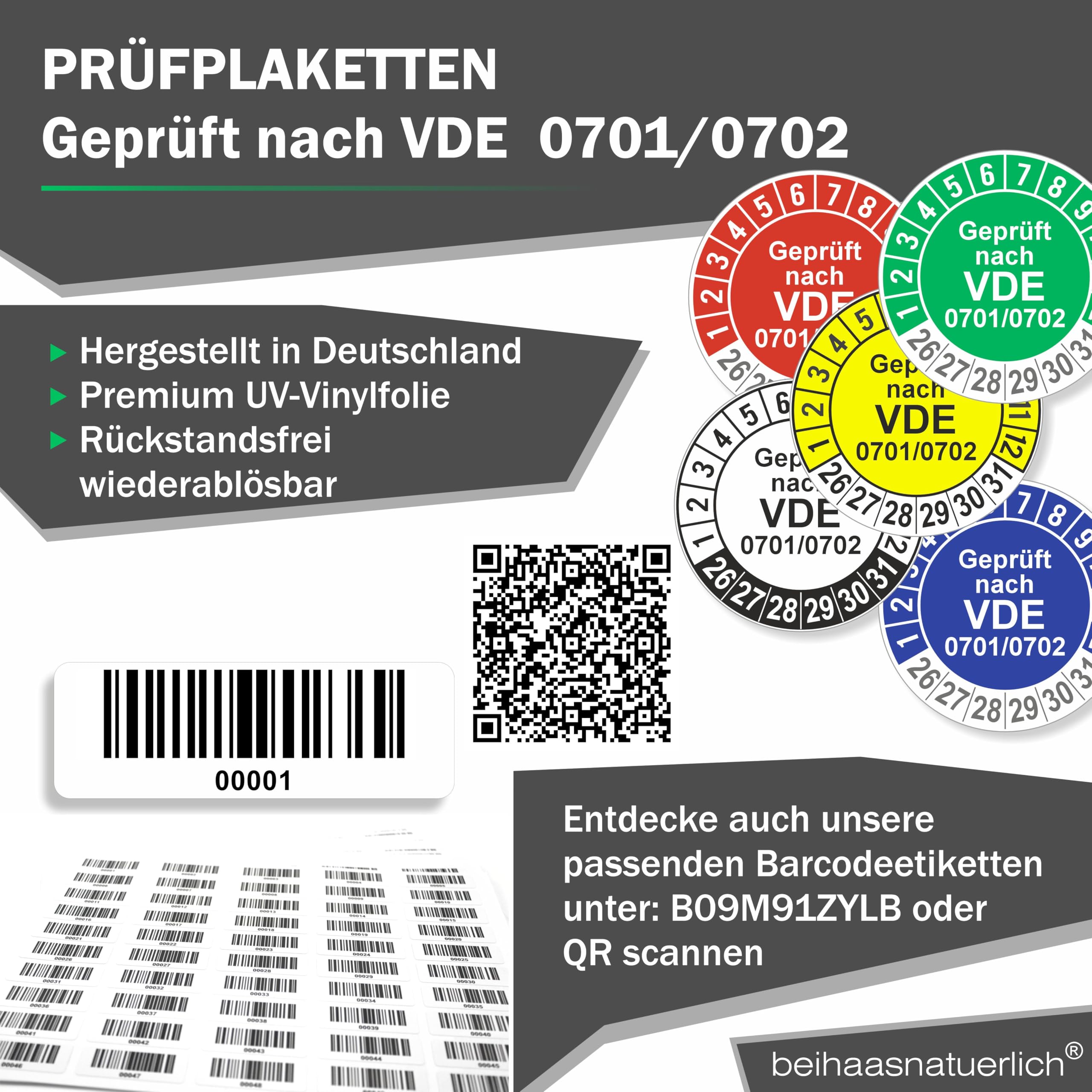Fluxxx 560 Stk Prüfplaketten "Geprüft nach VDE", 20 mm Ø, Prüfetiketten nach DGUV V3, 2026-2031, selbstklebend, Prüfaufkleber, E-Check Prüfetikett, Plakette für Elektrogeräte (Rot, 5 Bogen)