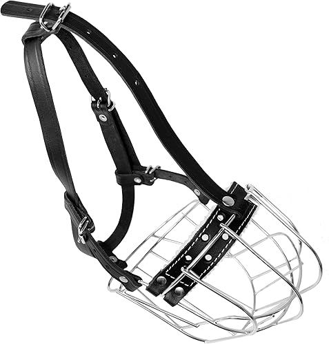 Miniatura 8 de Bozales de metal para perro Rottweiler 1 Cesta de alambre correas de cuero ajustables de cuero circunferencia ajustable de cuero es de 9.8-14.1