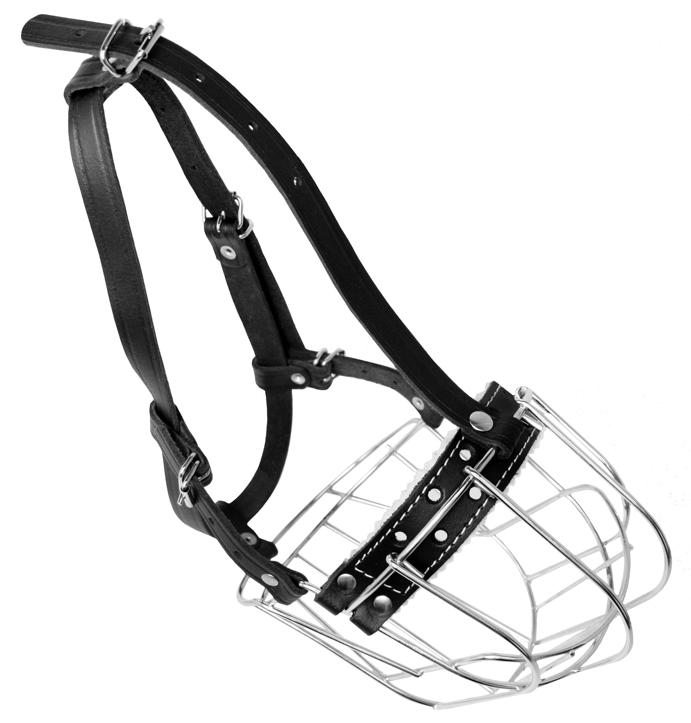 Bozales de Metal para Perro Rottweiler (№3) - Cesta de Alambre Correas de Cuero Ajustables de Cuero - La Circunferencia del hocico es de 27-38 cm de Longitud es de 6,8-9,4 cm