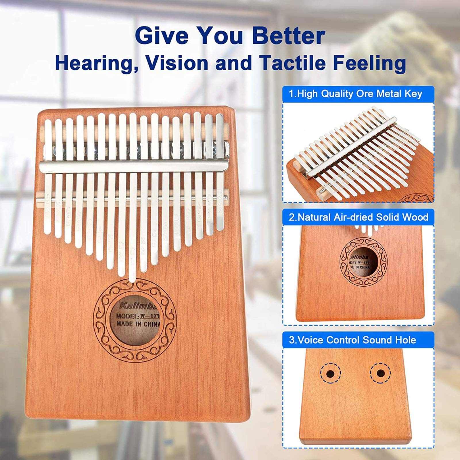 Professionelle 17 Schlüssel Thumb Piano Kalimba, Natürliche Mahagoni Massivholz Mbira Finger Piano Musikinstrument Geschenke für Kinder Erwachsene Anfänger (Color : Red)