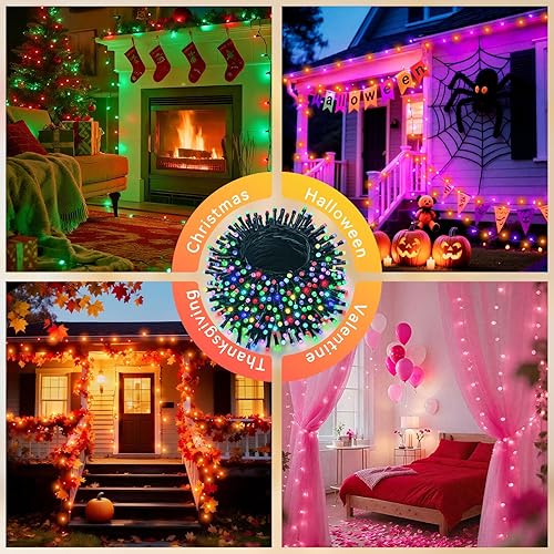 Miniatura 7 de LitHome Guirnalda de 200 luces LED de Navidad que cambian de color al aire libre, 35 colores, 9 modos conectables, luces de Navidad RGB con control