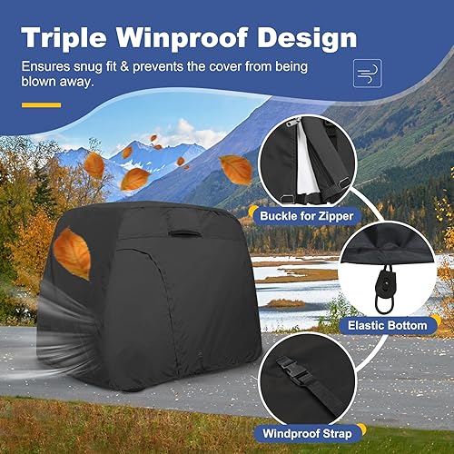 Miniatura 4 de Explore Land Funda impermeable 600D para carrito de golf, universal, se adapta a la mayoría de marcas de automóviles de 246 pasajeros (opción de 3