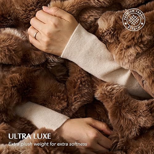 Miniatura 3 de EVERGRACE Manta ultrasuave de lujo de piel sintética de conejo Ridgeline, manta gruesa y cálida para cama, acogedora manta reversible de felpa para