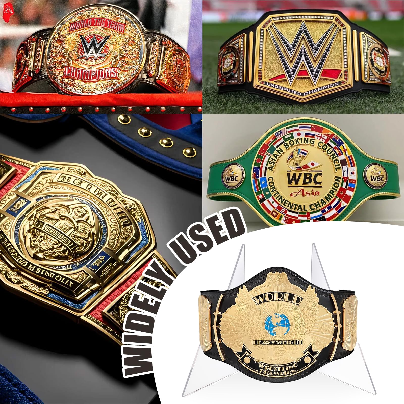 Présentoir de ceinture de championnat en acrylique avec boucle de ceinture, présentoir de table triangulaire stable avec largeur réglable, convient pour la lutte, le football, la boxe, la lutte