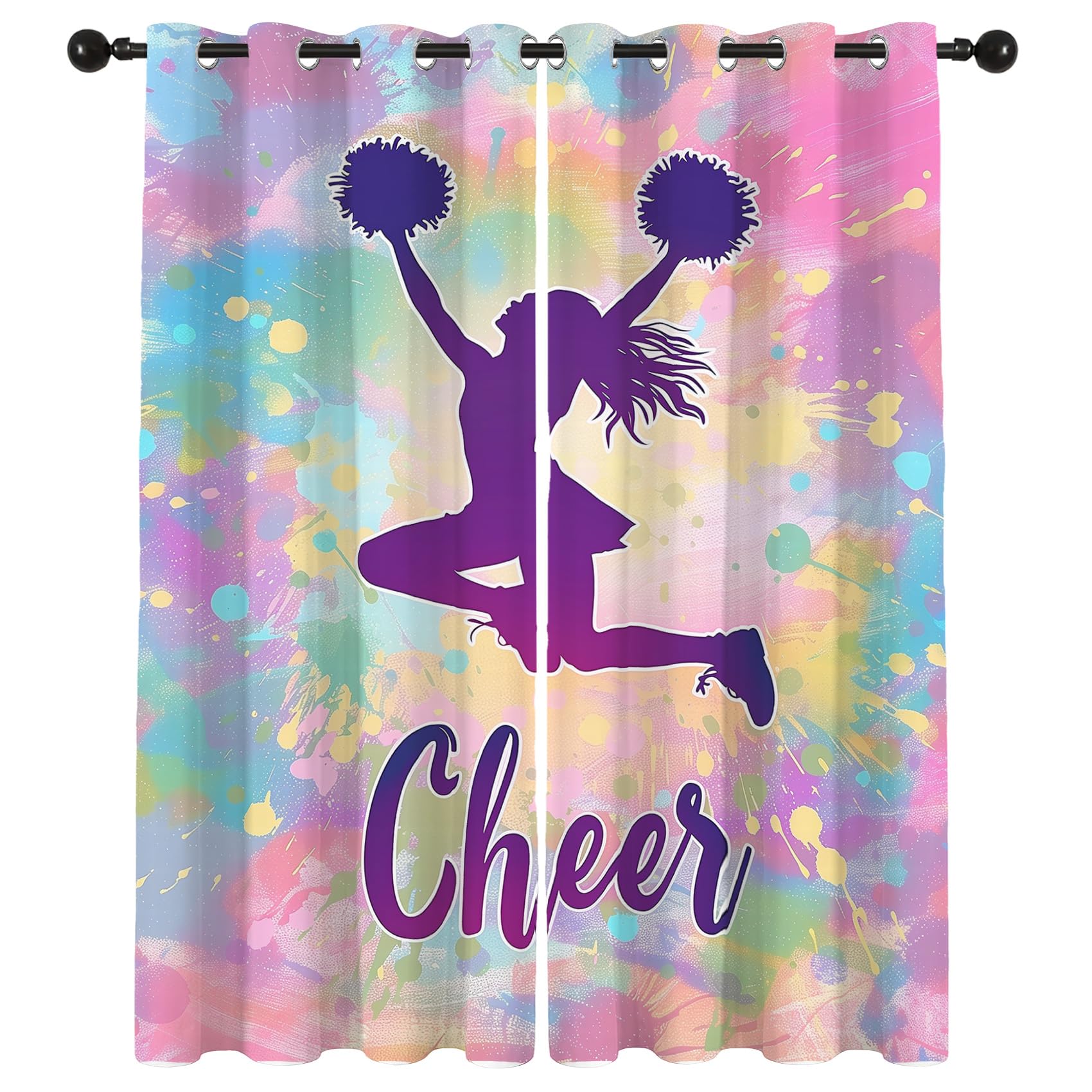 Cheerleader Vorhänge Mädchen Gymnastik Cheerleading Vorhang Blickdicht Gardinen Verdunklungsvorhänge mit Ösen Thermovorhang für Wohnzimmer Schlafzimmer Fenster Deko 2er Set H 137 x B 117 cm