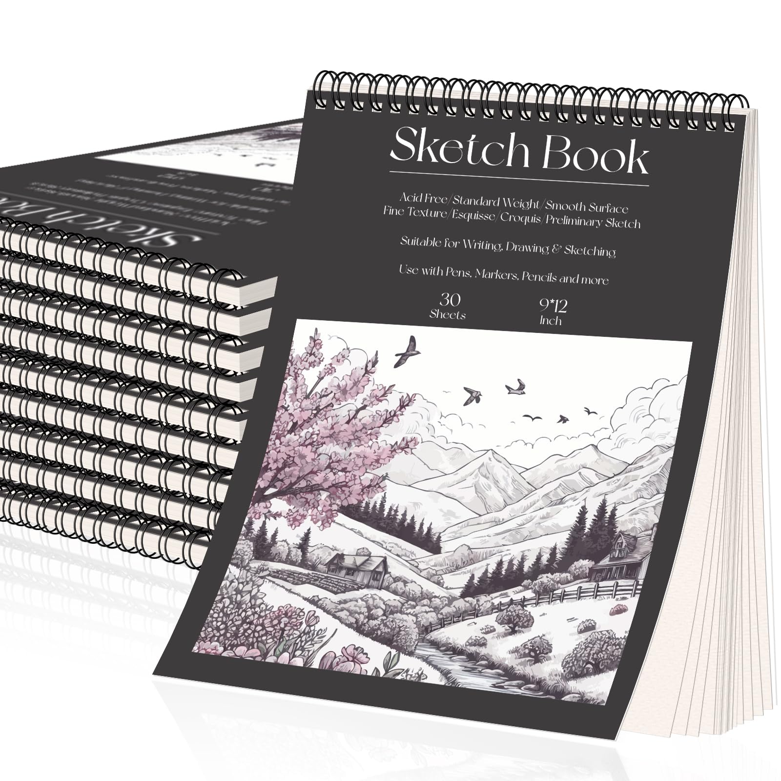 OSIMIG 10 Pack Sketch Books Bulk, 300 Sheets Hardcover Spiral Bound Sketch Pad, 30.5 x 23cm, 100gsm Paper Drawing Pad, Sketchbooks for Sketching, Painting, Drawing Art Book for Artists, Art Projects
