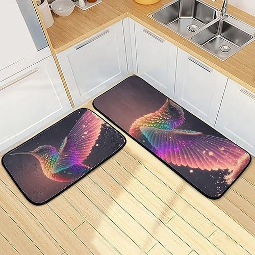 Miniatura 7 de ZENWAWA Kitchen Mat Fairly Hummingbird 2 Pcs Set Anti Fatigue Kitchen Rugs Cushioned Water Absorbant Non Slip Decorative Floor Mats for Kitchen