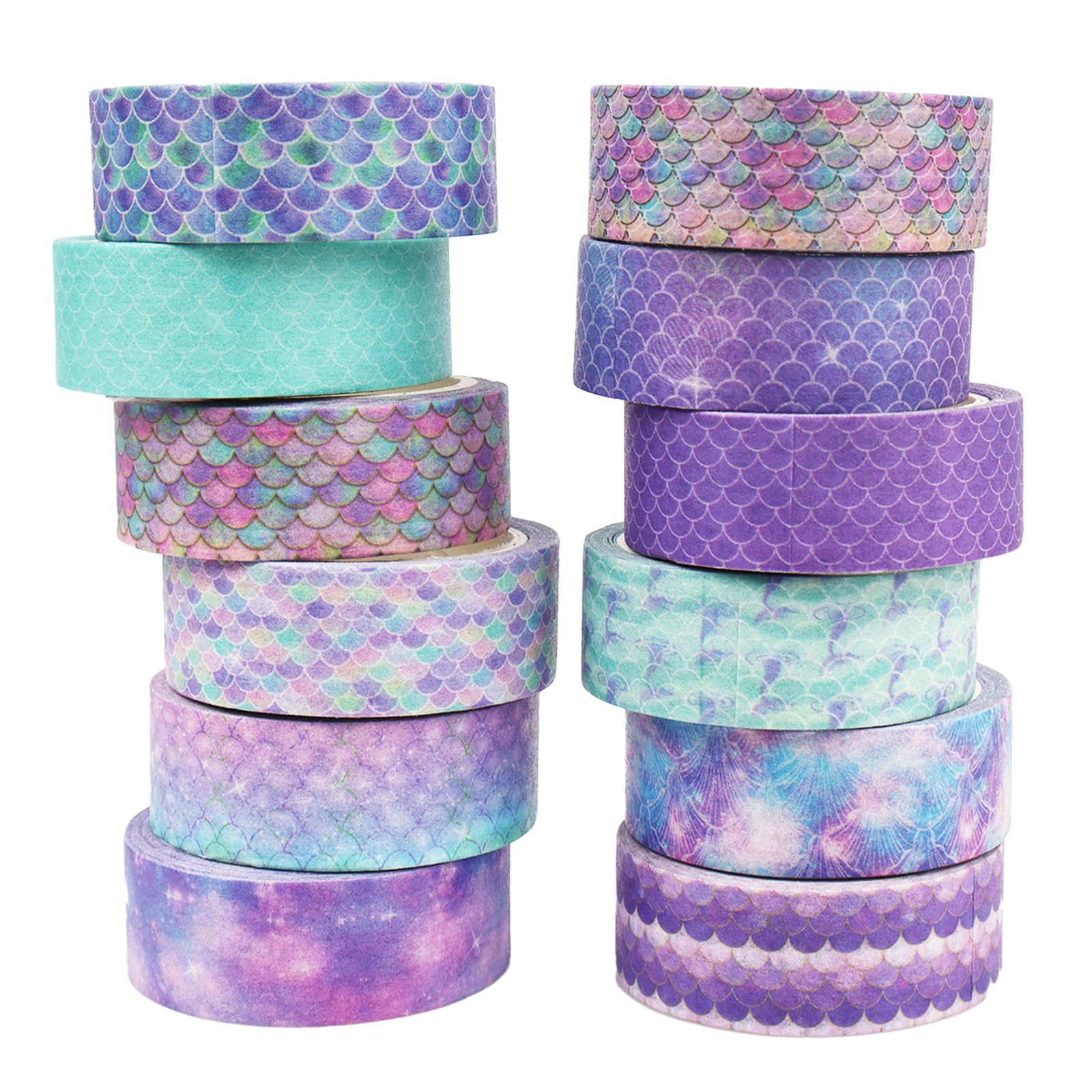 hhdatc 12 Pcs Mermaid Washi Tape,Decorative Holiday Washi Tape Mermaid Sticky Ball Tape,Gift Wrapping Tape for DIY Arts Crafts