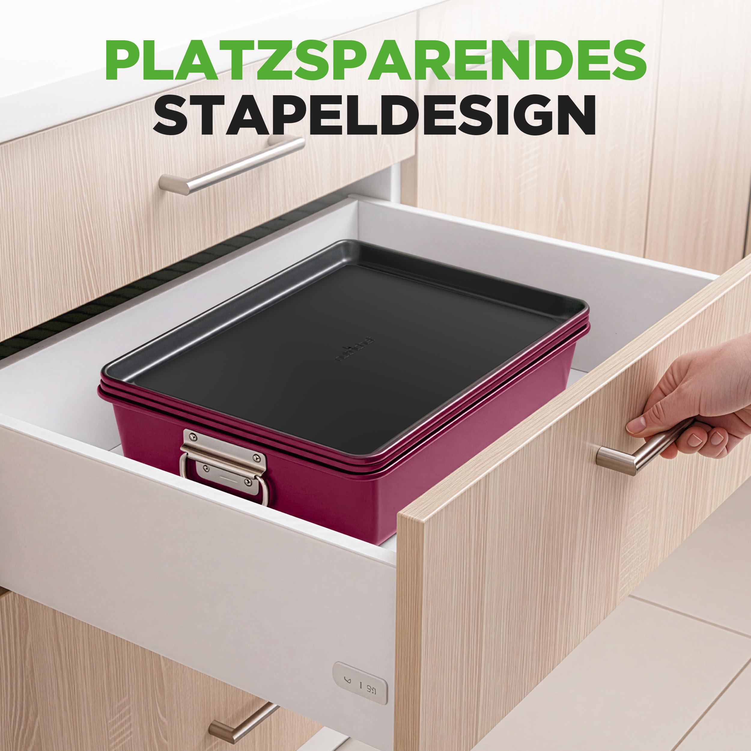 NutriChef Backformen Set 8-teilig – Auflaufform, Brotbackform, Backblech, Muffin Backform, Violet, Kuchenform rund & eckig, stapelbar & antihaft, spülmaschinenfest, ofenfest bis 230°C