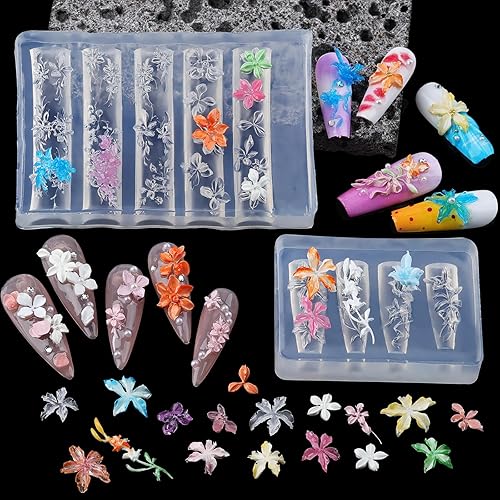 2 Pcs Flower Silicone Nail Art Molds, 3D Spring Summer