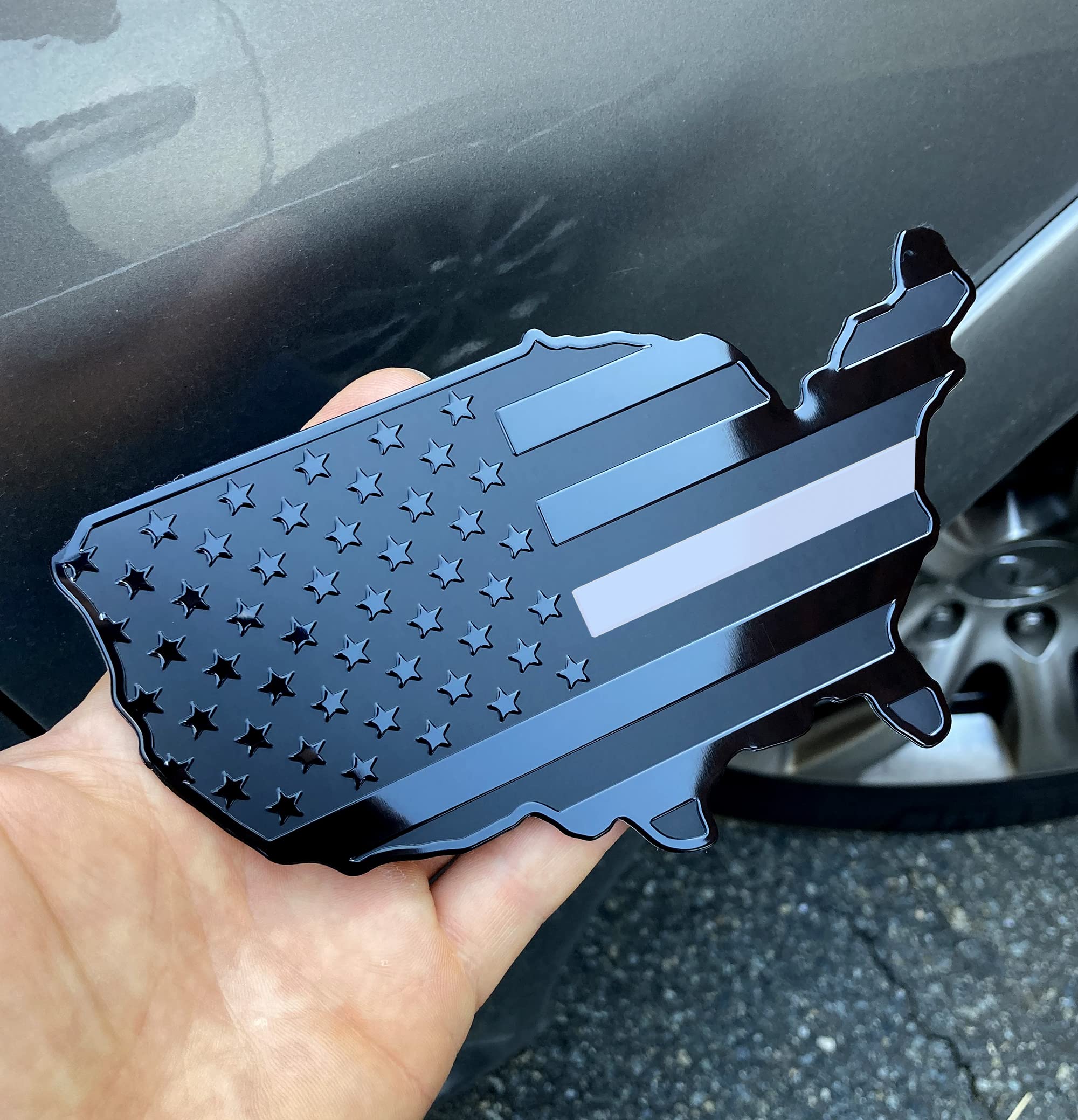 MULL US Black Flag Map Auto Emblem for Cars Trucks (White Line, 7"x4")