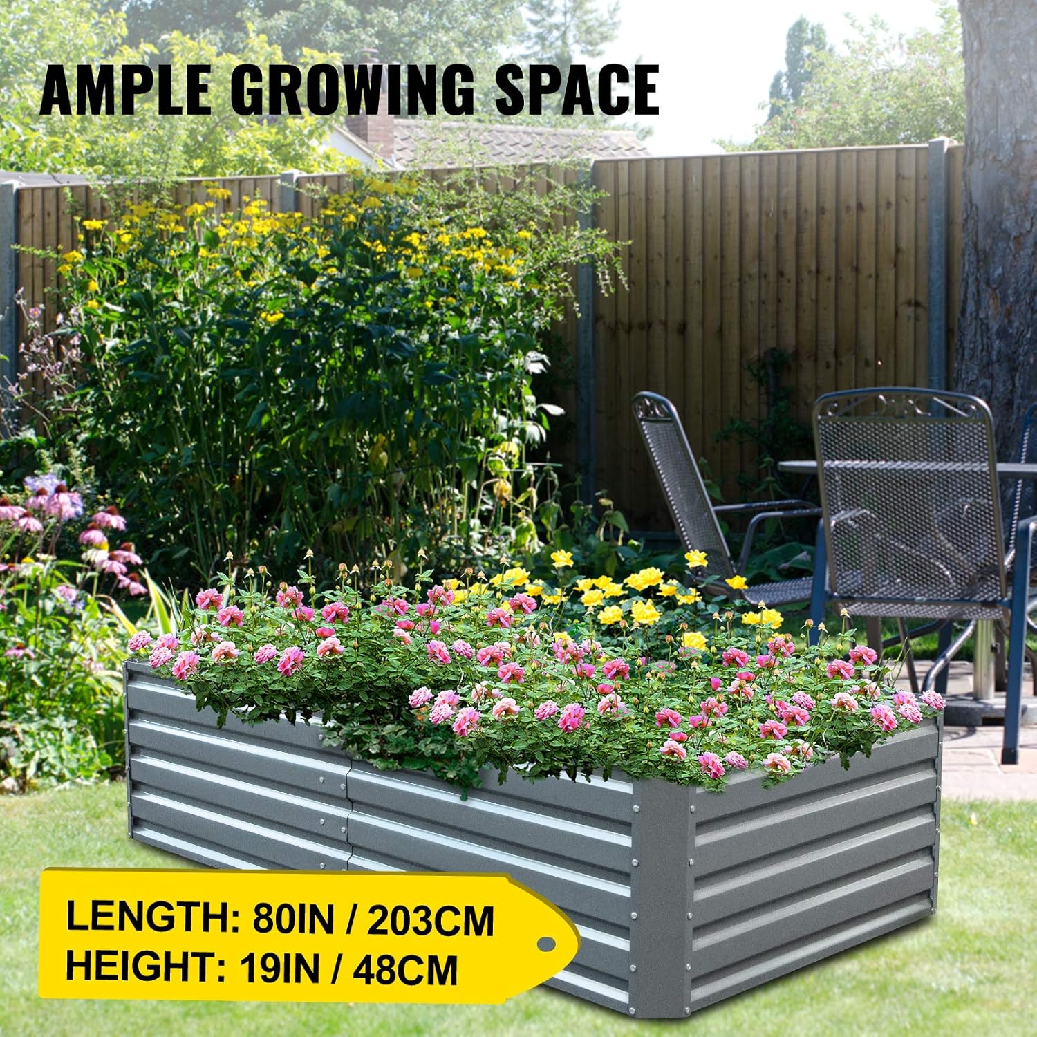 VEVOR Galvanized Raised Garden Bed, 80" x 40" x 19" Metal Planter Box, Gray Steel Plant Raised Garden Bed Kit, Planter Boxes Outdoor for Growing Vegetables,Flowers,Fruits,Herbs,and Succulents : Patio, Lawn & Garden