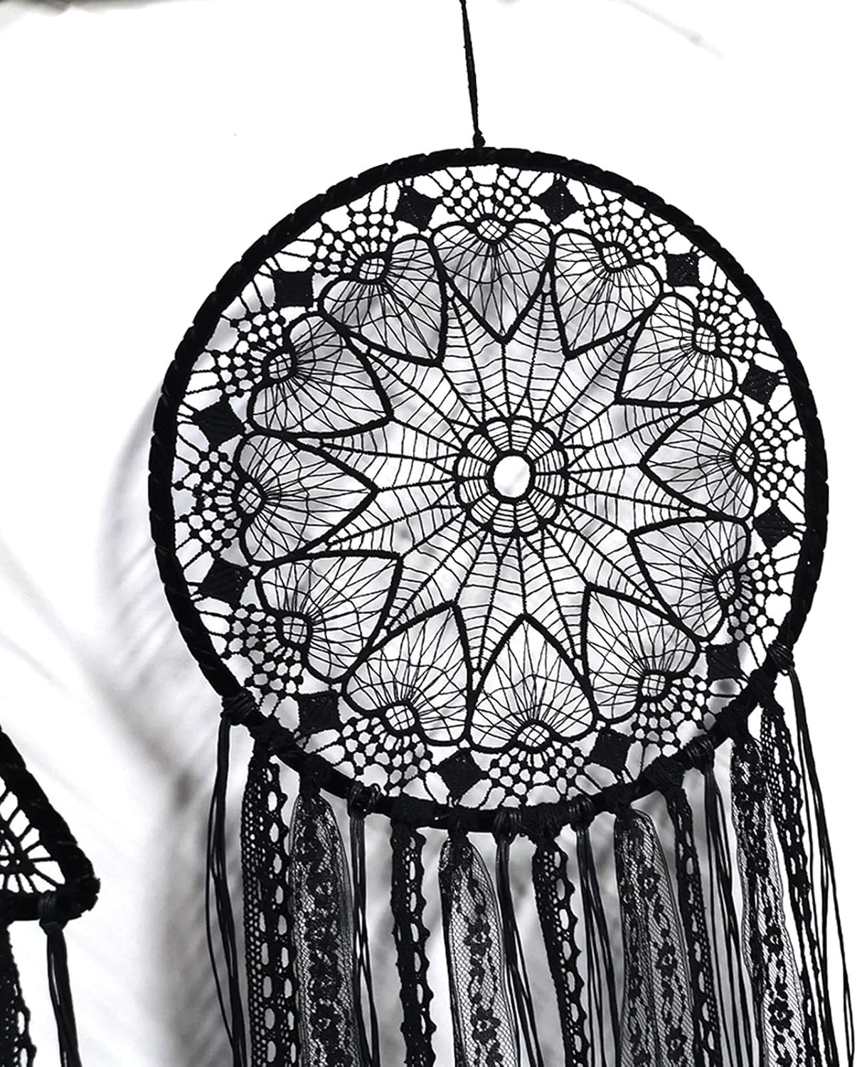 DUGYIRS 2 Pieces Black Dream Catcher Handmade Crochet Evil Eye Design with Lace Triangle Round Dream Catchers Gothic Wall Art Decorations Hanging for Home Ornament Christmas Festival Gift - Image 3