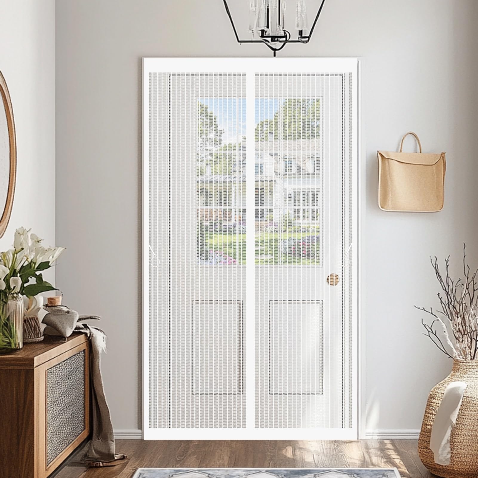 Stgao White Magnetic Door Screen 122 X 227 Cm Keeping Out Flies & Bug, Keep Fresh Air In Heavy Duty Bug Mesh Curtain Easy To Install Without Drilling For Basement Door, Balcony,