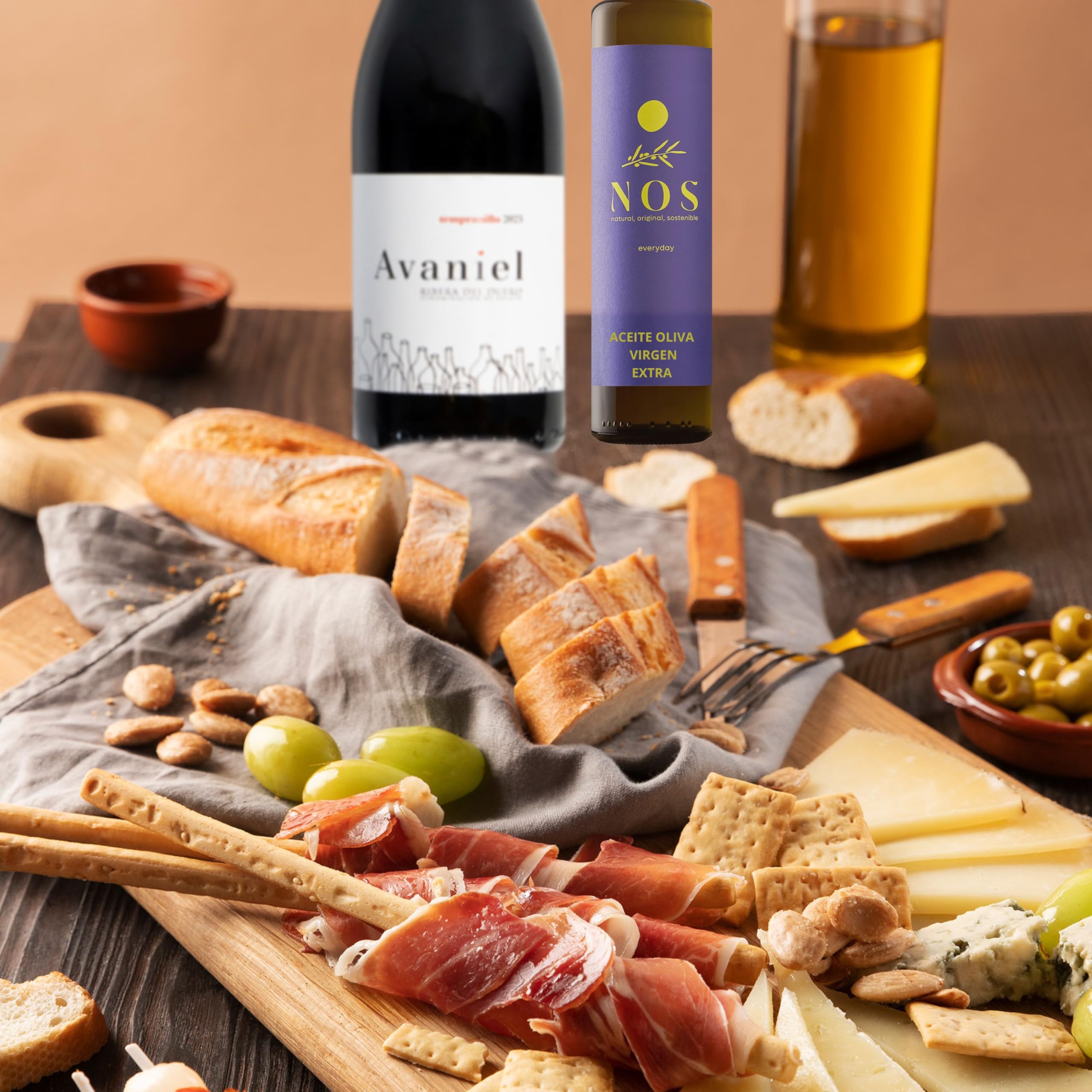 UNIVERSO GOURMET | Cesta Gourmet para Regalar | Vino DO.Ribera | Aceite Oliva Virgen Extra | Embutidos Ibericos Bellota | Paleta Ibérica y Queso Curado | Pate Pedro Ximenez y Picos Pan Artesanos — view 2