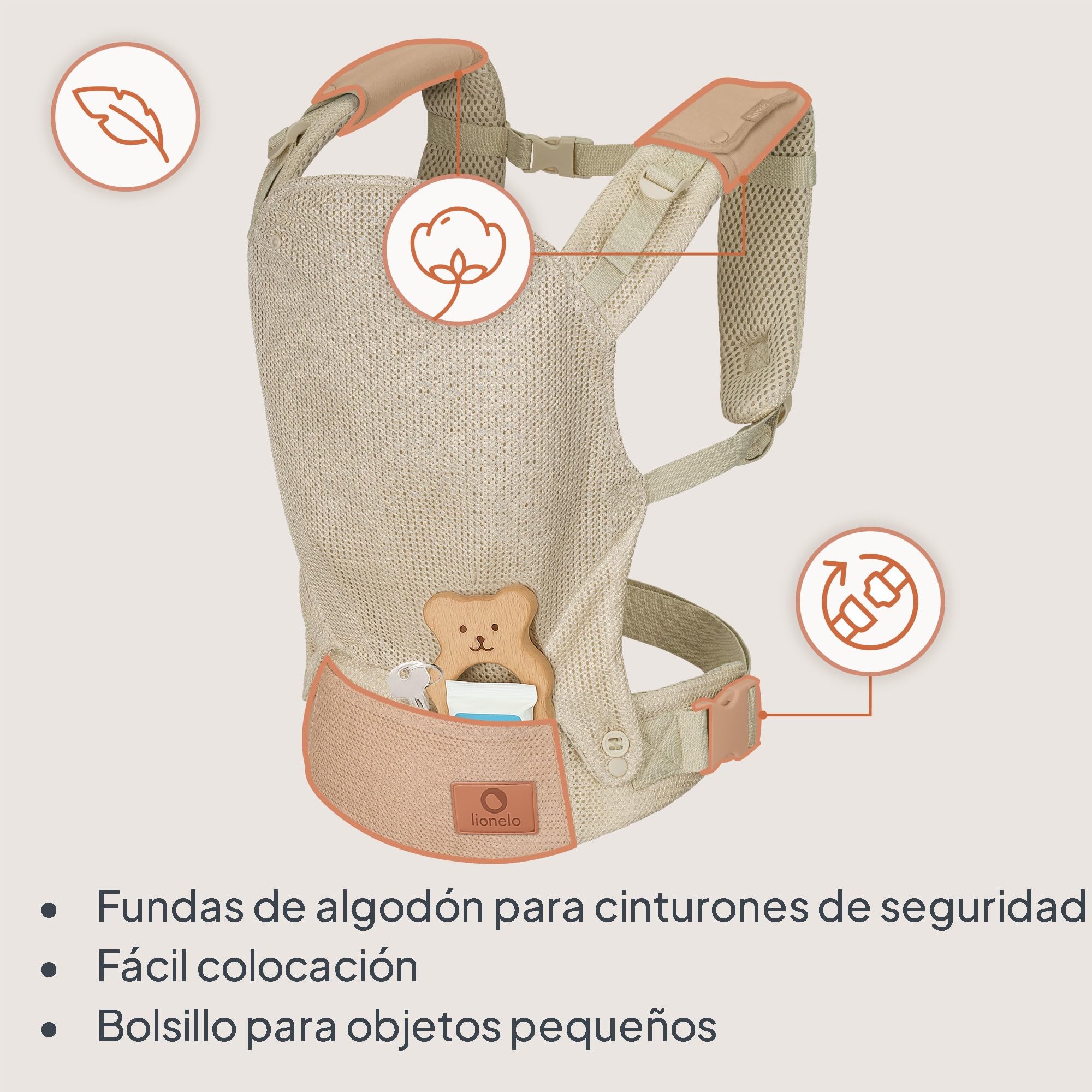 Lionelo Mochila Portabebés Ergonómica Margareet Air – Certificación IHDI, 3 Posiciones, Tejido de Malla Transpirable, Capucha Desmontable, Hasta 20 kg