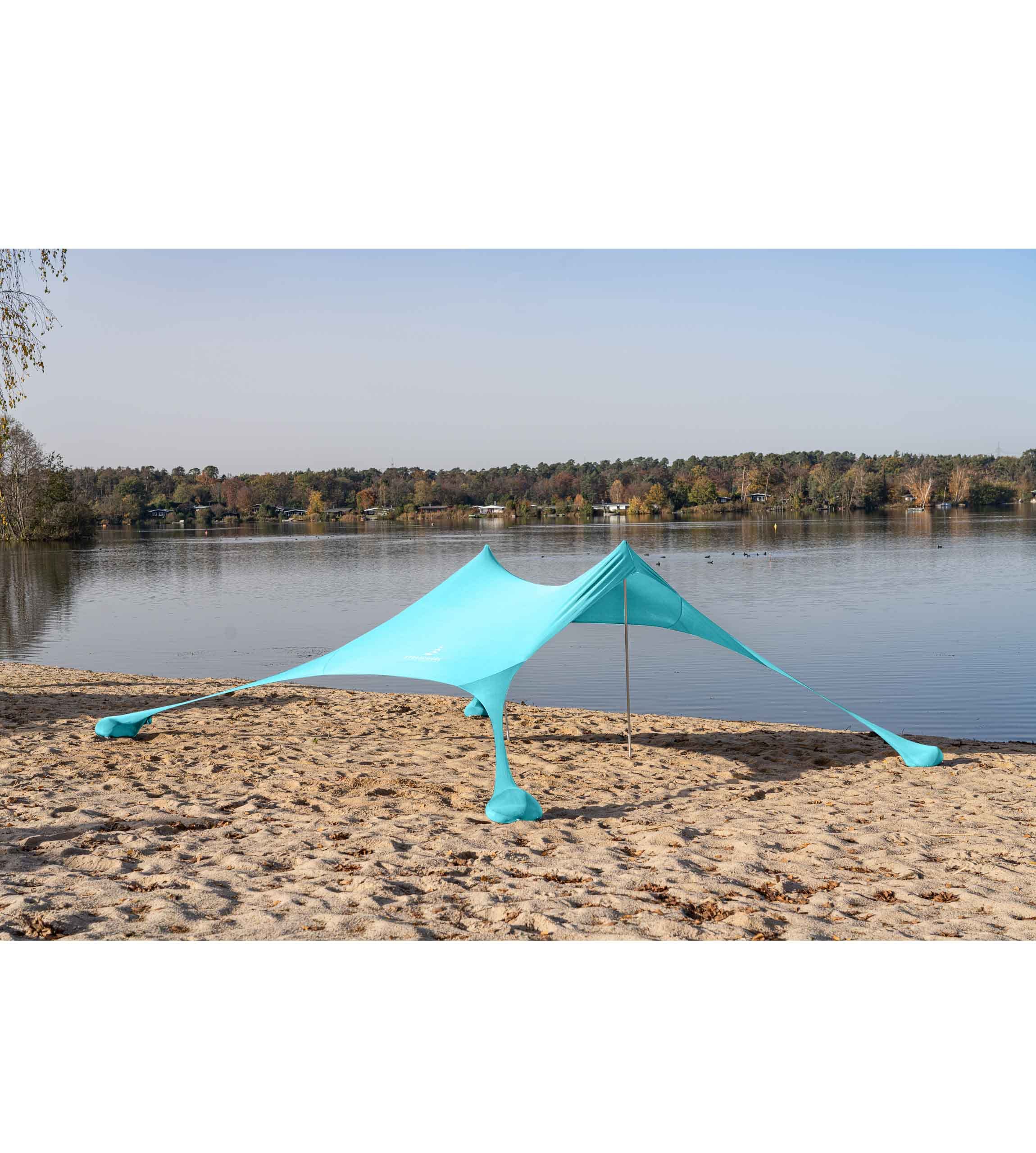 Tenda da spiaggia in lycra di alta qualità, tenda da spiaggia pop-up, con aste in alluminio e ancora di sabbia "Ole", turchese