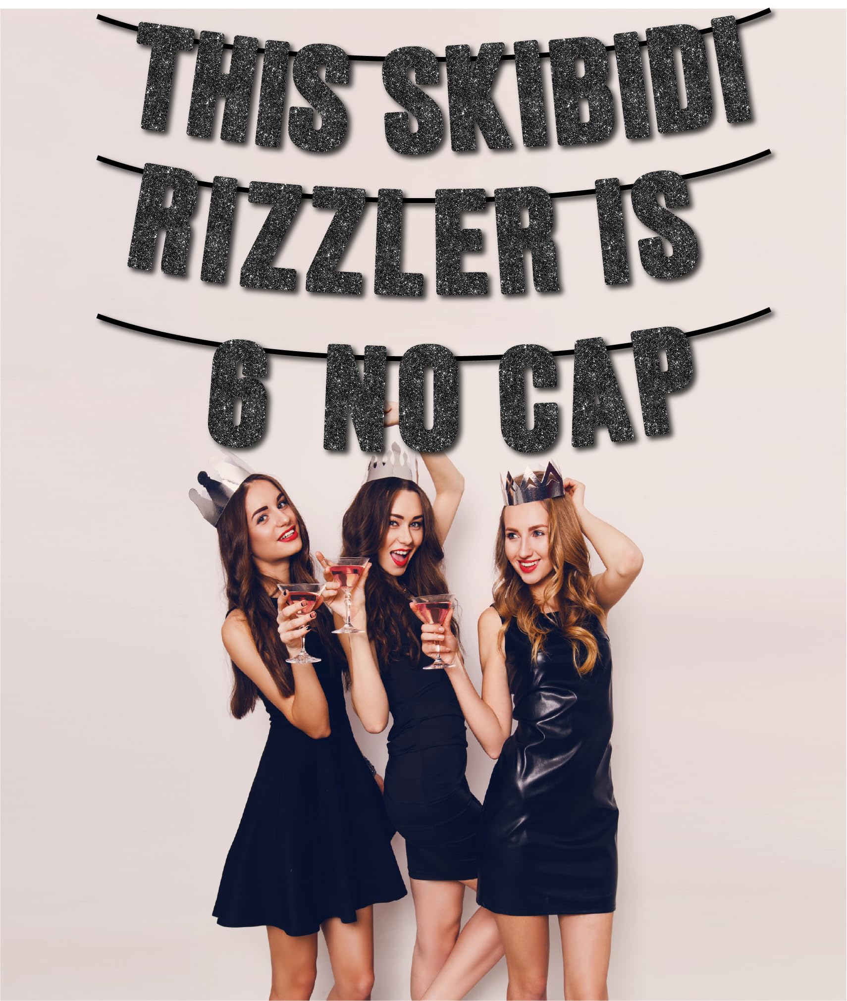 rizzler dressed in black Pre-Strung This Skibidi is 6 No Cap Glitter Banner, Funny Zoomer Gen Z Slang 6th Birthday Party Supplies,Ideas, Gifts and Decoration (6) : Toys & Games Color:Poppy Pink Floral Black Quinceanera SEPT26