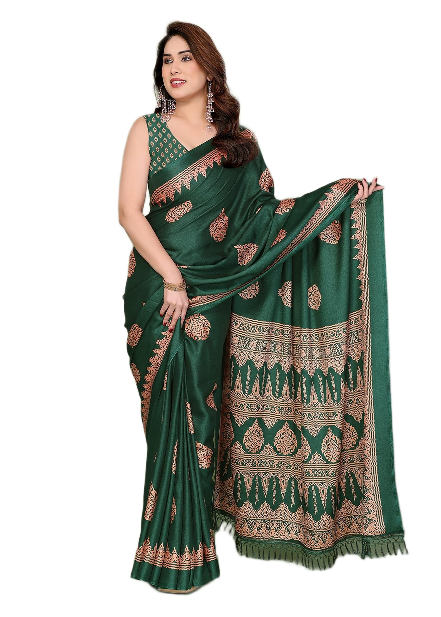 amazon brand - tavasya Womens Blocked Printed Daily Wear Chiffon Georgette Saree With Blouse-picture-16