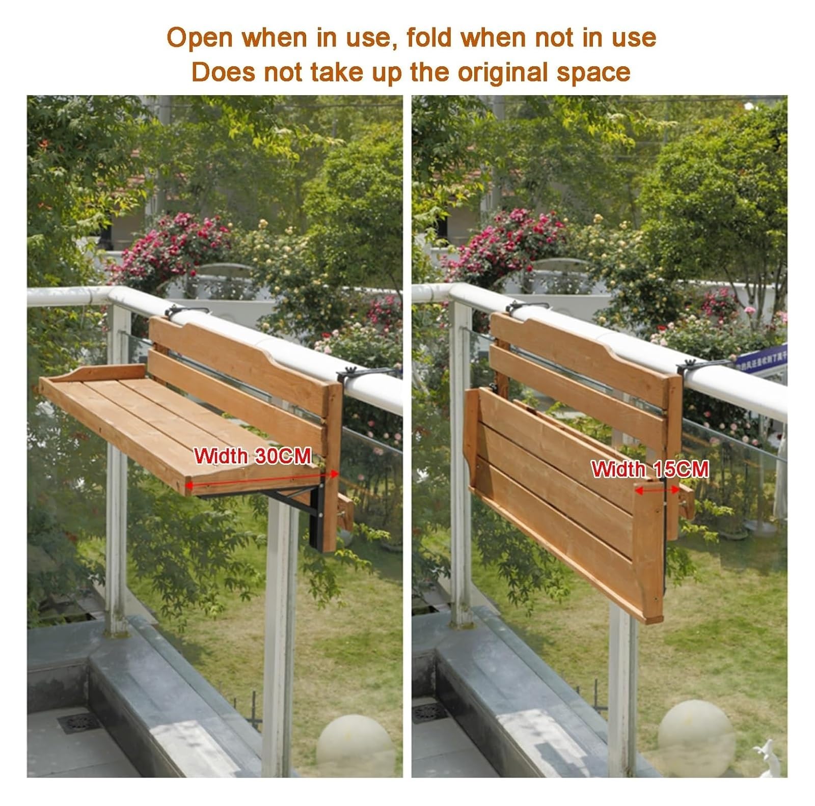 Table de Balcon Suspendue Balcony Railing Table,Outdoor Folding Hanging Table,Deck Tables for Outside,Patio,Balcony，Folding Balcony Bar Table for Railings，Adjustable Height Outdoor Desk(A-L60*W20CM)