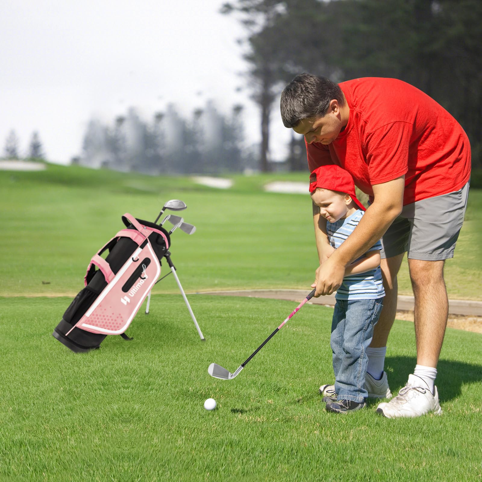 LIFEZEAL Set de Golf pour Enfants 5-7 Ans, Clubs de Golf Complets avec Sac Trépied de Transport Imperméable, Entraînement Parfait avec Fairway 3, Fer 7, S et Putter, pour Droitiers