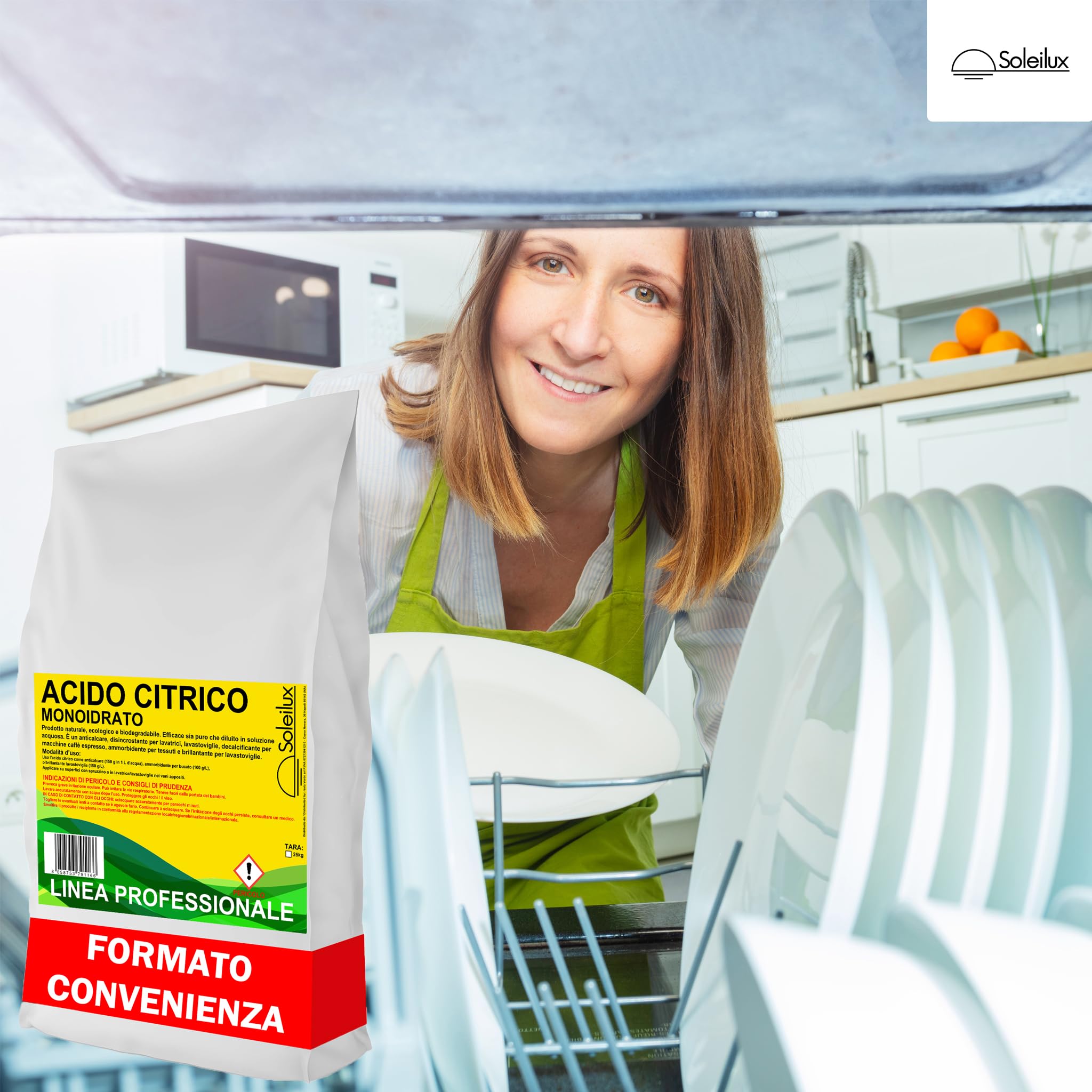 25kg Acido Citrico Monoidrato E330 in Polvere Naturale ed Ecologico Multiuso per Pulizia e Anticalcare, Brillantante, Disincrostante, Decalcificante
