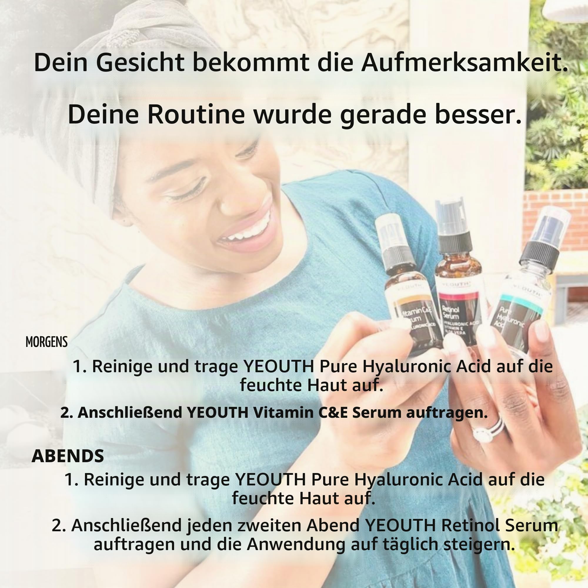 YEOUTH Vitamin C, Retinol & Hyaluron Serum - 3x30ml Gesichtsserum Set - Frauen & Männer Set - Hyaluronic Acid Retinol & Vitamin C für Gesicht