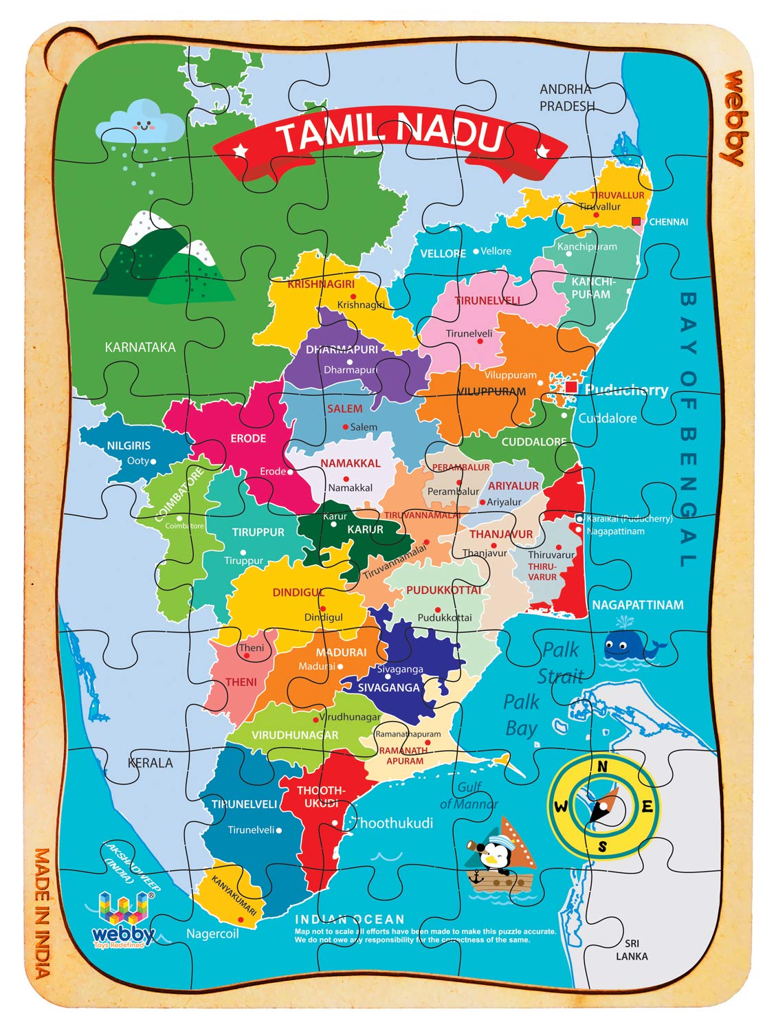 Buy by Tamil Nadu Map Wooden Jigsaw Puzzle, 40Pcs Online at Low