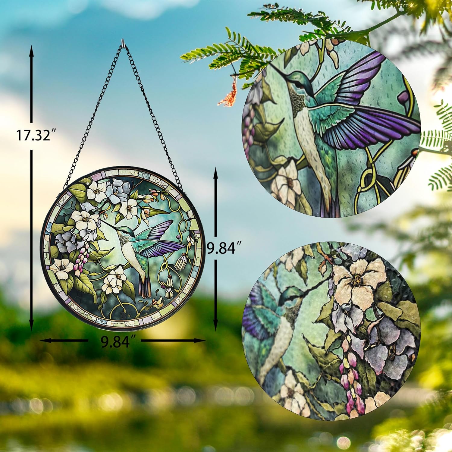 Sun Catcher Stain Glass,Hummingbird Suncatcher Stained Glass Decor for Window Hanging, Gardening Gifts for Women with 6.3 Inch - Image 4