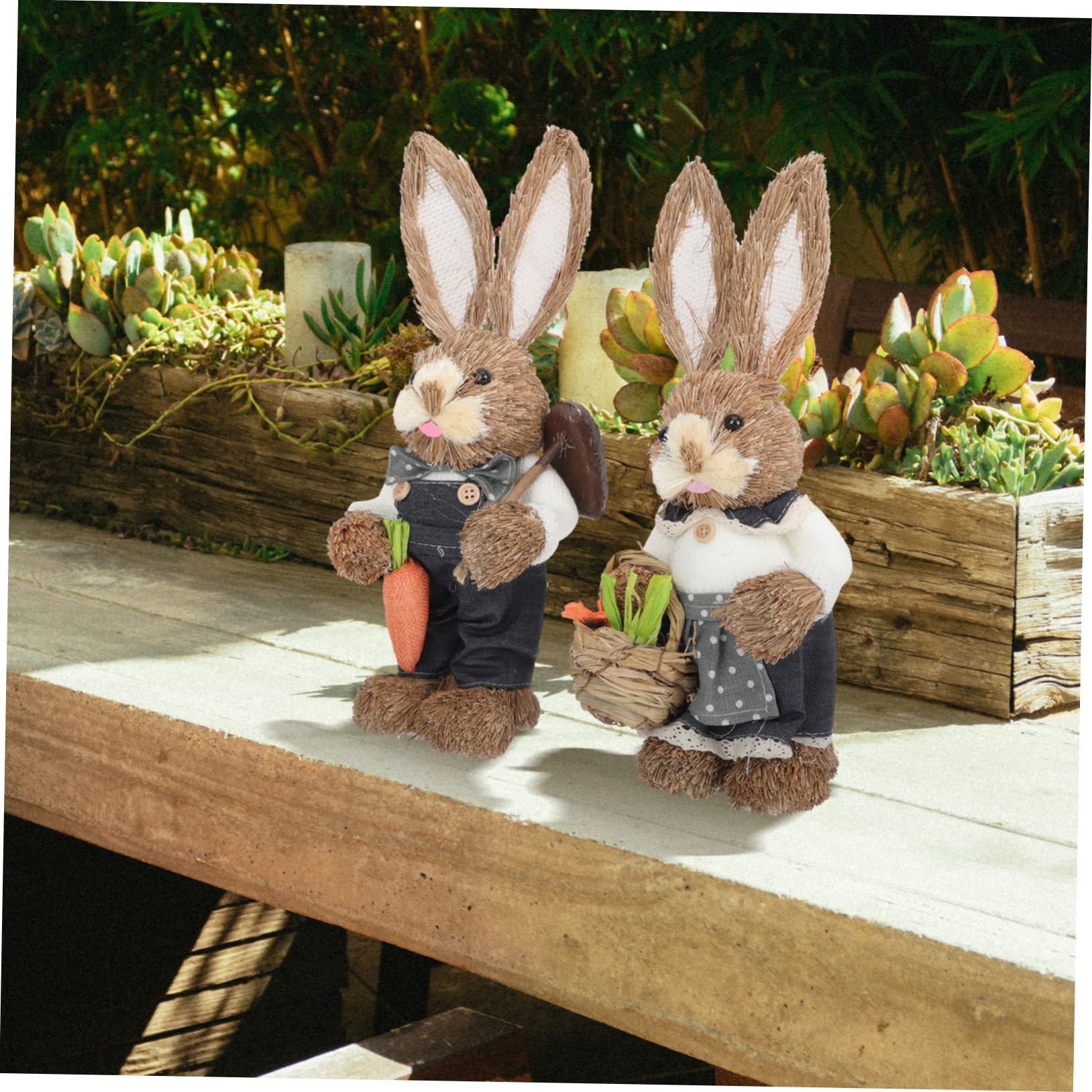 IMIKEYA 2sets Ostern Bunny Figurine Hand Woven Stroh Ornament Ostern 2 Stücke * 2