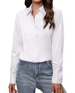 Button Down Shirts for Women Classic Fit Dress Shirt Work Business Casual Long Sleeve Blouse Tops