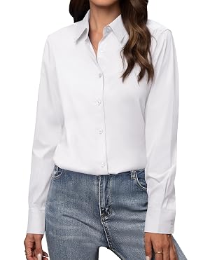 Button Down Shirts for Women Classic Fit Dress Shirt Work Business Casual Long Sleeve Blouse Tops
