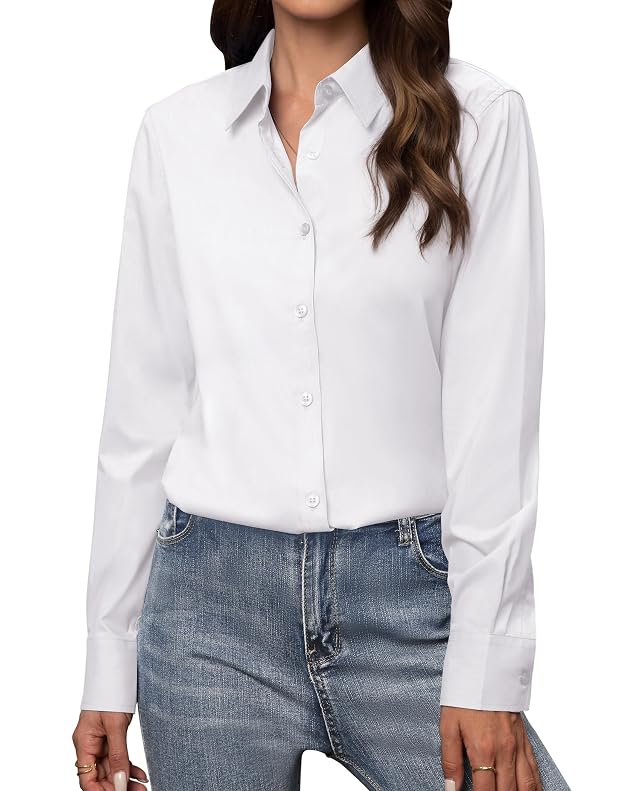 Button Down Shirts for Women Classic Fit Dress Shirt Work Business Casual Long Sleeve Blouse Tops