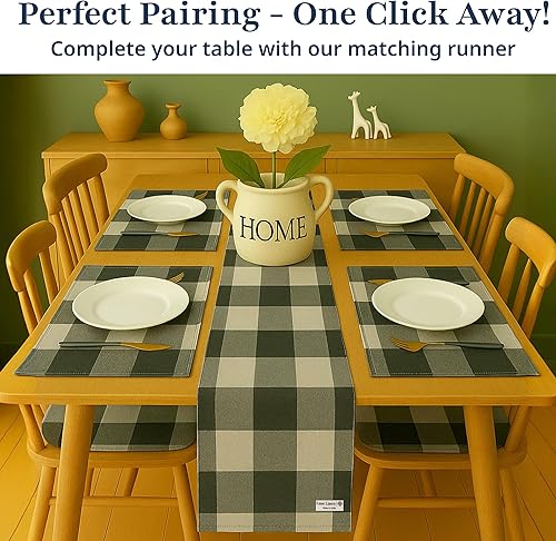 Miniatura 5 de LANE LINEN Juego de 6 manteles individuales decorativos de algodón para cocina, 13 x 19 pulgadas, color gris a cuadros