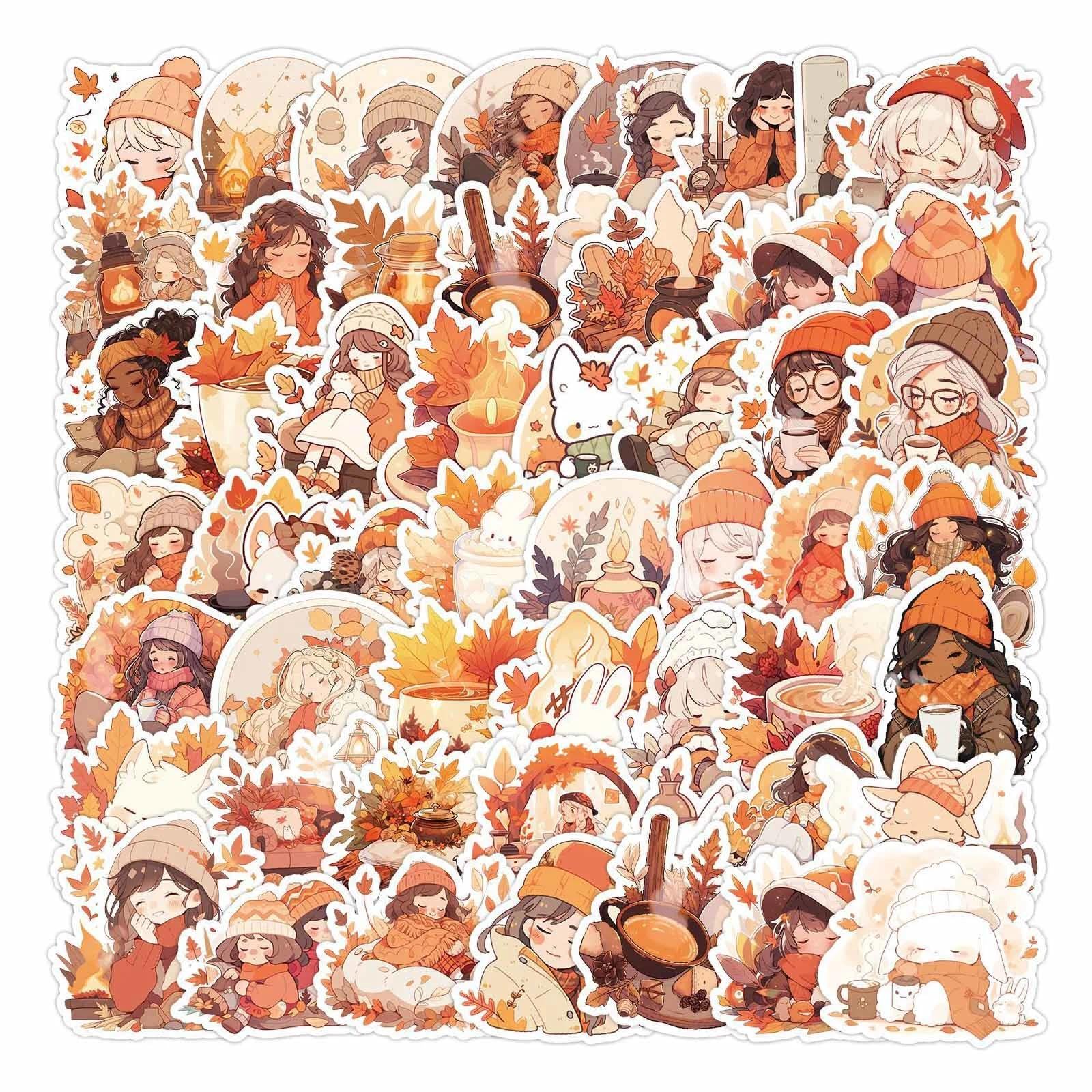 Jootuepo Orange 50 Pcs Autumn Stickers Thanksgiving Fall Maple Leaf Vinyl Waterproof Stickers For Laptop Car Scrapbook Phone Skateboard Water Bottle Phone Kids Teens