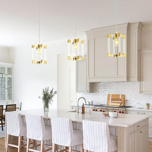 Miniatura 2 de Candelabro moderno dorado de 4 luces, lámpara colgante rectangular de latón transparente para comedor, dormitorio, vestíbulo y entrada