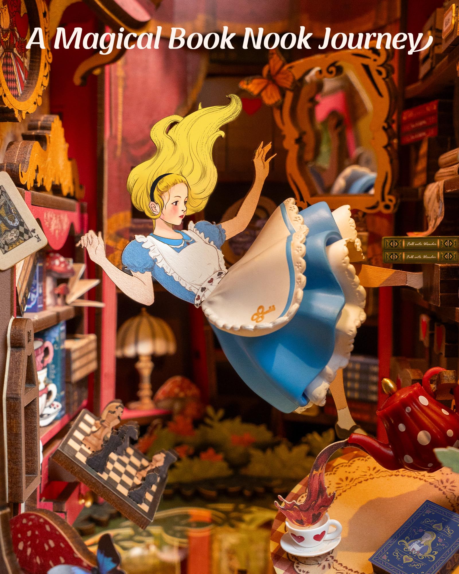 ROBOTIME Book Nook Booknook in Legno, Diorama Casa in Miniatura da Costruire per Adulti e Bambini, Decorazione Libreria Regalo Creativo (Fall into Wonder)