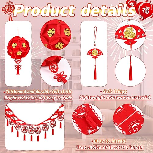 Miniatura 3 de Tatuo 38 piezas de decoraciones colgantes de Año Nuevo chino, faroles chinos para festivales de primavera, faroles rojos colgantes en 3D, borlas,